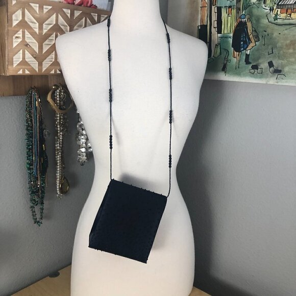 Vintage JESSICA MCCLINTOCK Satin Beaded Crossbody Bag - Whimsigoth - Picture 3 of 7